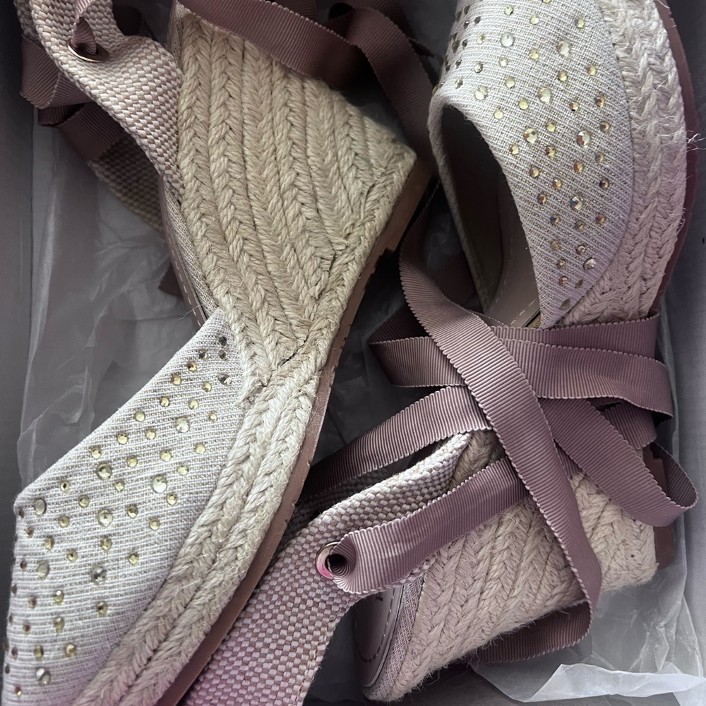 Cream and Brown Wedge Espadrilles with Perforated Design